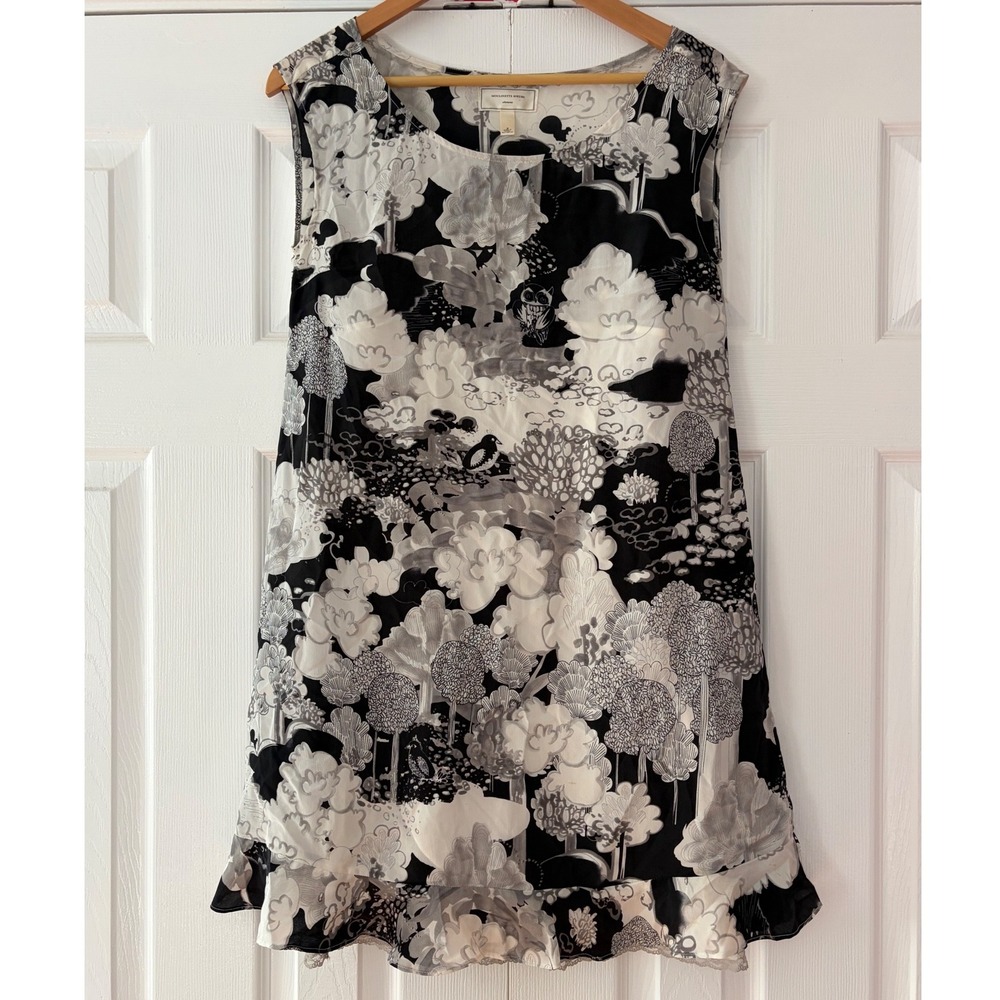 Moulinette Soeurs Anthropologie Silk Forest Owl Print Ruffle Hem Dress Size 2